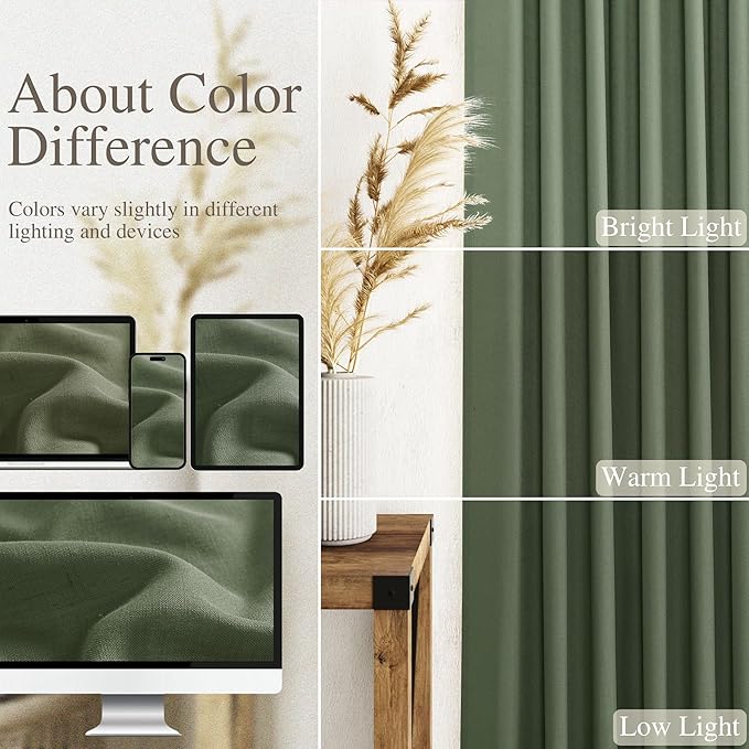 Extra Wide 100 Inch Linen Curtains for Living Room Divider Light Filtering Semi Sheer Back Tab Patio Curtains for Sliding Door Olive Green Coastal Decor Sunroom Floor to Ceiling Window Curtain 100x84