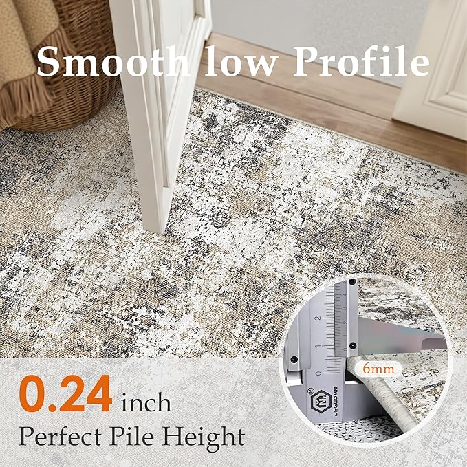 PureCozy 8x10 Abstract Area Rug Brown Washable Modern Neutral Living Room Carpet Non Slip Ultra Soft Low Pile Contemporary Bedroom Large Rug Indoor Office Dining Room Under Table Playroom