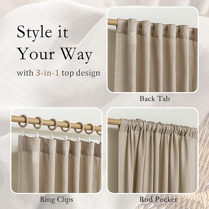 MYSKY HOME 108 Inches Long Taupe Sheer Curtains for Living Room 2 Panel Sets Light Filtering Window Drapes for Sliding Door Back Tab Draperies Floor to Ceiling Curtains Soft, 50" Wide