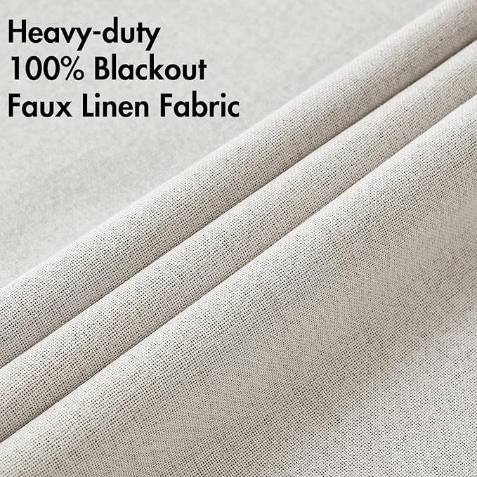 MIULEE 100% Blackout Linen Textured Curtains for Bedroom Solid Thermal Insulated Cream White Grommet Room Darkening Curtains & Drapes Luxury Decor for Living Room Nursery 52 x 108 Inch (2 Panels)