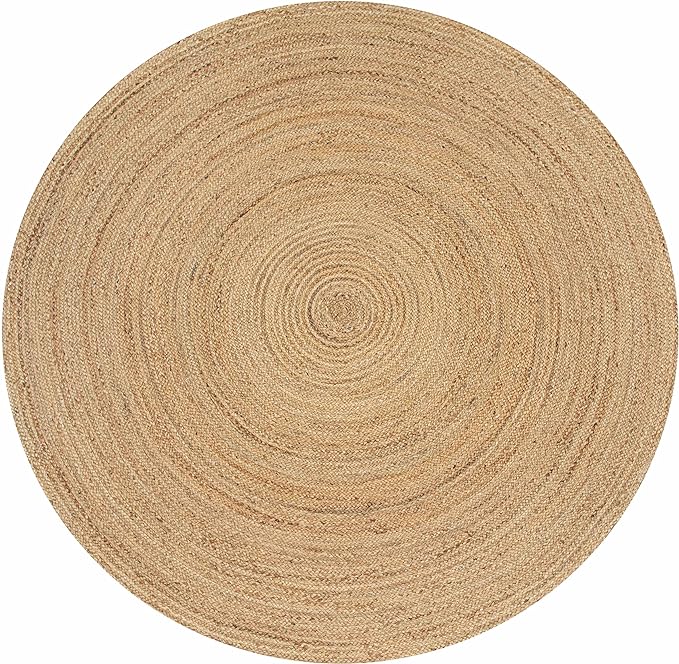 Hausattire Hand Woven Jute Braided Rug, 5’ Round – Natural, Reversible Boho Entry Area Rugs for Kitchen, Living Room I Farmhouse Decorative Floor Rug, 5 Feet Round