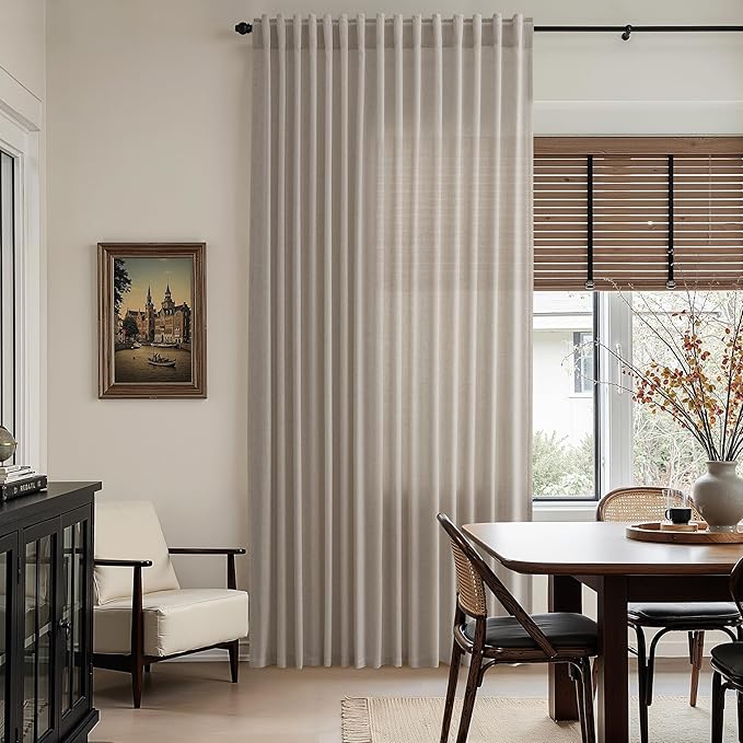 Nanspring Ecru Linen Curtains 96 Inches Long for Living Room Rustic Luxury Light Filtering Semi Sheer Curtain Back Tab Burlap Flax Natural Farmhouse Decor Drapes for Bedroom 52x96, 2 Panels