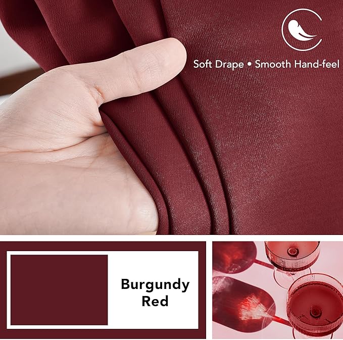 Deconovo Rod Pocket and Back Tab Blackout Curtains for Living Room Thermal Insulated Room Darkening Curtains 42Wx95L Inch Burgundy Red 2 Panels