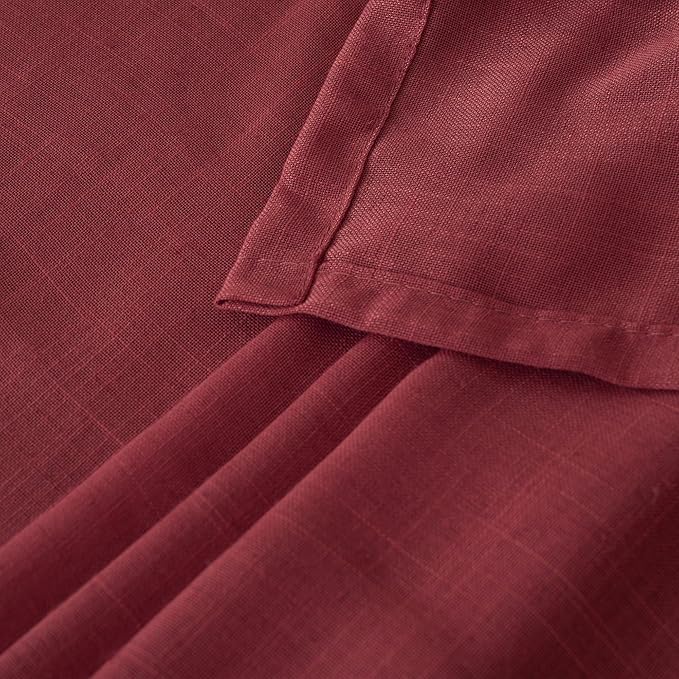 BGment Burgundy Linen Kitchen Window Curtains Over Sink 36 Inch Length, Short Cafe Drapes Lightweight Semi Sheer with Rod Pocket for Bathroom Windows, 2 Panels Set, Each 42 Inch Wide