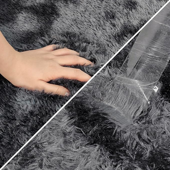4x6 ft Area Rug for Bedroom Black Grey Tie Dye Fluffy Rug Mat Bedside Throw Rug for Living Room Kids Room Boys Teens Nursery Baby Dorm Office Home Decor Aesthetic Carpets