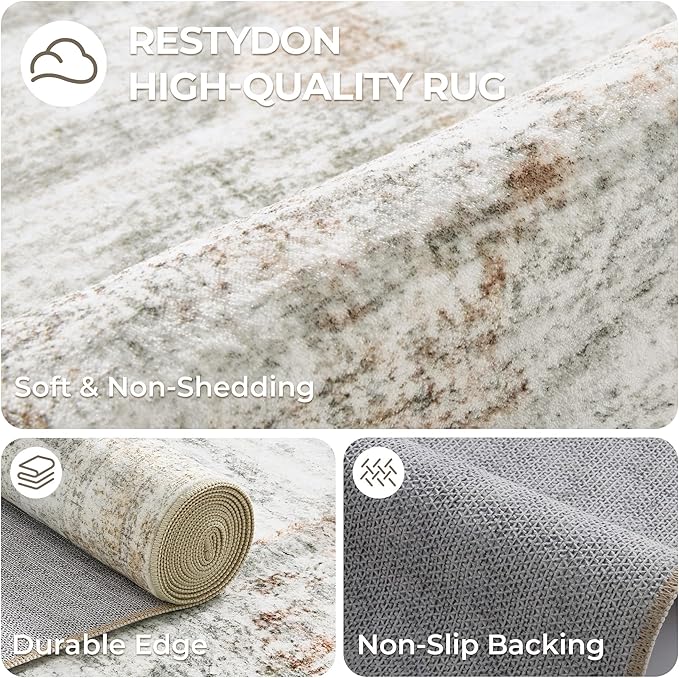 Washable Runner Rugs for Bedroom - 2x6 Runner Rug Non Slip, Ultra-Thin Entryway Runner, Soft Abstract Kitchen Runner for Hallway, Laundry, Bathroom, Indoor Door Mat(2'x6', Grey/Rust)
