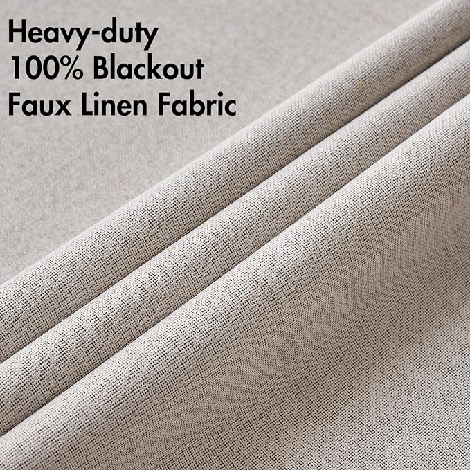 MIULEE 100% Blackout Linen Textured Curtains for Bedroom Solid Thermal Insulated Ivory Grommet Room Darkening Curtains & Drapes Luxury Decor for Living Room Nursery 52 x 84 Inch (2 Panels)