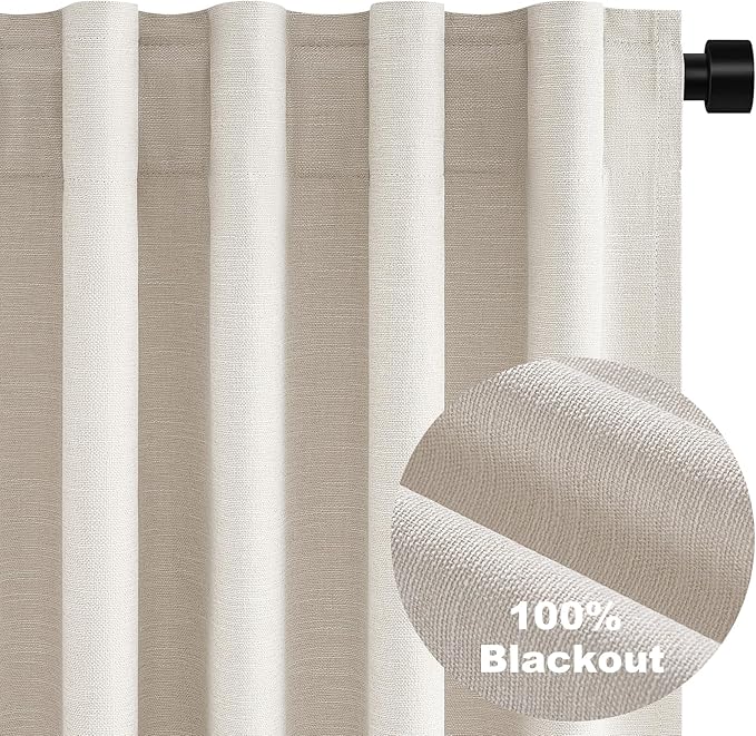 Topfinel Blackout Curtains 60 Inch Length Wide for Sliding Glass Door Living Room 90 Inch Long Linen Back Tab Pleated Drapes 100 Black Out Sound Proof Heavy Insulated Large Window 60" Wx90 Lx2Panels