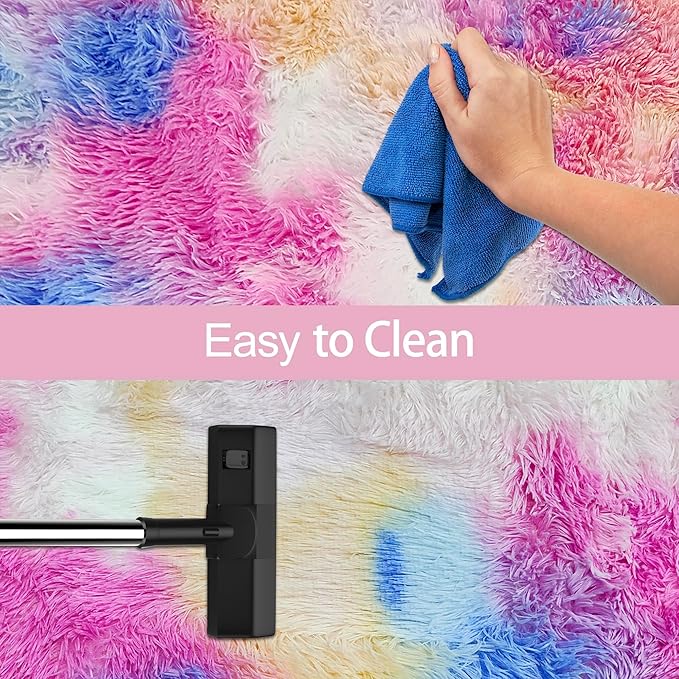 Fluffy Colorful Rug for Bedroom 2x8 ft Kawaii Tie-Dyed Area Rug Non Slip Cute Unicorn Kids Runner Rug for Girls Princess Teens Living Room Playroom Baby Nursery Decor Carpets