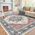 OPPODREAM Soft 8x10 Area Rugs, Washable Rugs 8x10 with Non Slip Backing, Faux Cashmere Low-Pile 8 x 10 Carpet, Black & Red