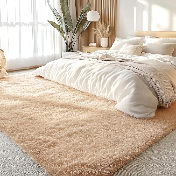 OLANLY 7x11 Machine Washable Large Area Rugs for Living Room, Bedroom, Soft Fluffy Shaggy Bedside Rug, Indoor Floor Carpet for Kids Girls and Boys, Dorms, Nursery, Home Decor Aesthetic, Beige