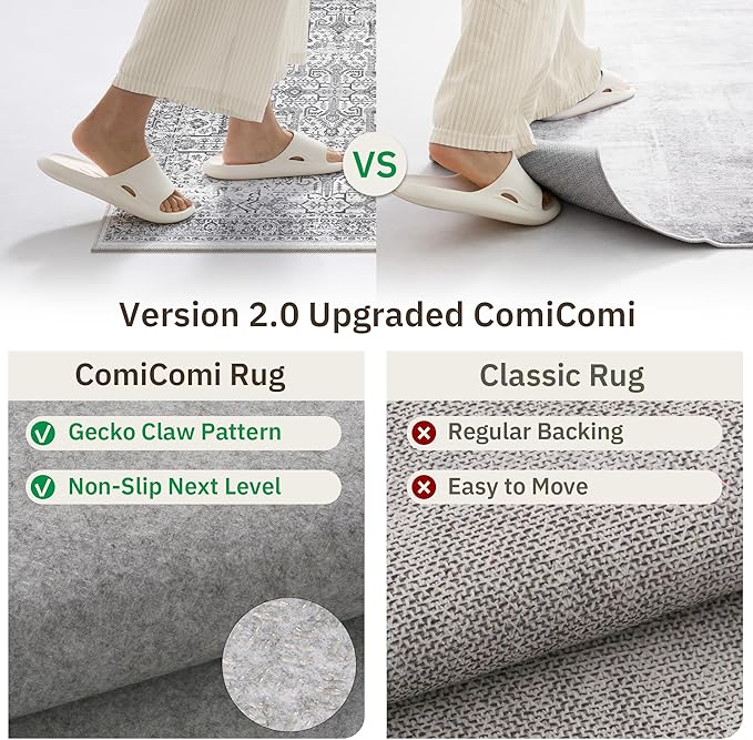 Hallway Washable Runner Rug 2x12 - Non Slip Vintage Kitchen Runner Rugs for Entryway Low-Pile Waterproof Long Runners for Living Room Bedroom Medallion Indoor Floor Mat for Bathroom Laundry Grey