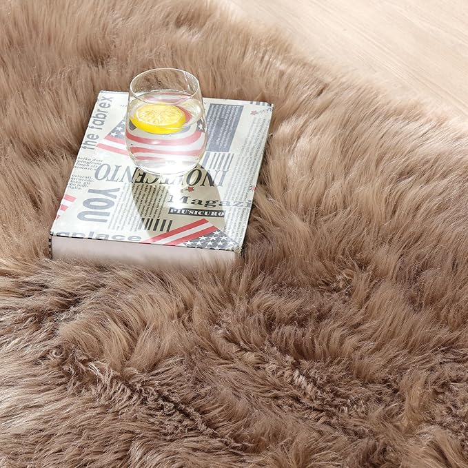 ORINOVA Beige Faux Sheepskin Fluffy Fur Rugs for Bedroom Machine Washable 2x4 Shag Area Rugs for Living Room Office Furry Nursery Rug