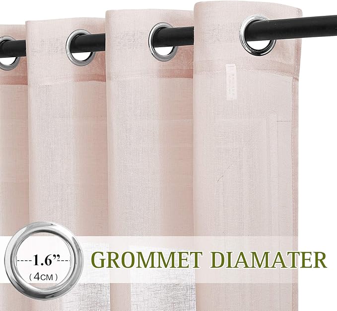 NICETOWN Flax Natural Blend Semi Sheer Curtains 72" L for Nursery, Decorative Grommet Semitransparent Casual Window Treatment Privacy Protect for Flat/Apartment, 52" W, 2 PCs, Dusty Blush