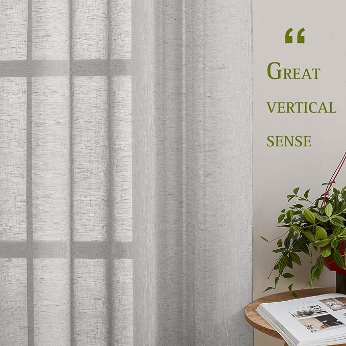 NICETOWN Linen Sheer Sliding Door Curtains 84 inch Long for Living Room, Grommet Semi Sheer Vertical Drapes Privacy with Light Filter for Home Office, W70 x L84, Grey, 1 Pair