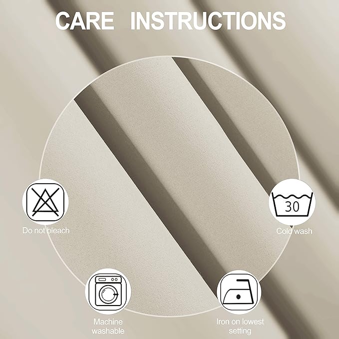 LEMOMO Light Beige Thermal Blackout Curtains/52 x 63 Inch/Set of 2 Panels Room Darkening Curtains
