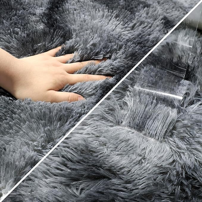 Tie-Dyed Dark Grey 2x8 Machine Washable Runner Rugs for Hallway Soft Fluffy Shaggy Bedside Rugs for Bedroom Living Room Indoor Floor Carpet for Kids Girls and Boys Nursery Rooms Home Decor Aesthetic