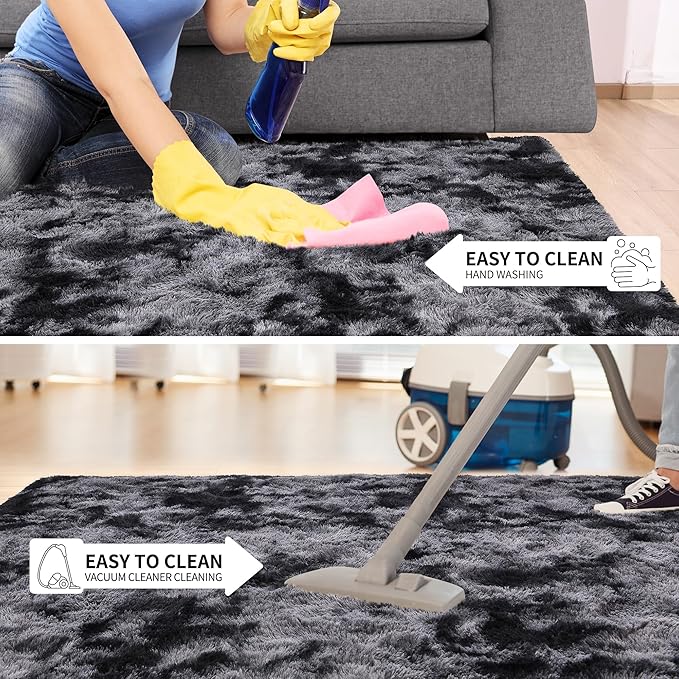 Tepook Fluffy Large Rugs for Living Room, Area Rug 6x9 Carpet for Bedroom, Modern Shaggy Rug for Kids Boys Girls, Plush Indoor Nursery Home Decor Rug with Non-Slip Bottom, Tie-dye Dark Grey