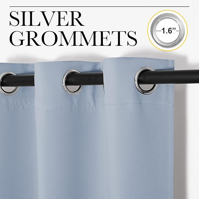 NICETOWN Blackout Window Curtains 80 inch Long, 2 Panels, 34 inch, Vintage Blue, Grommet Top Room Darkening Thermal Insulated Solid Vertical Drapes for Bedroom/Kid Room