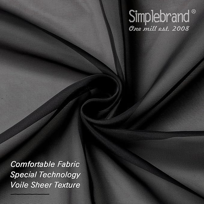 Simplebrand Black Sheer Curtains 96 Inches Long, Light Filtering Rod Pocket Solid Color Window Sheer Curtain Panels, Elegant Curtains & Drapes for Living Room, Bedroom 2 Panels (Black, 42" W x 96" L)