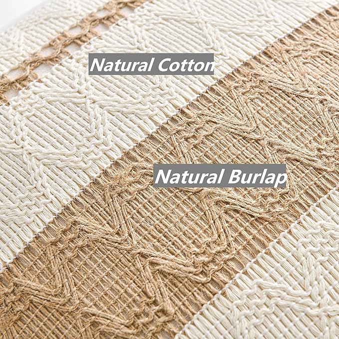 Fancy Homi Set of 1 Boho Neutral Long Lumbar Decorative Throw Pillow Cover 12x24 Inch for Couch Bed Sofa Chair, Modern Organic Farmhouse Home Decor, Soft Cotton Cute Accent Tan Rectangle Cushion Case