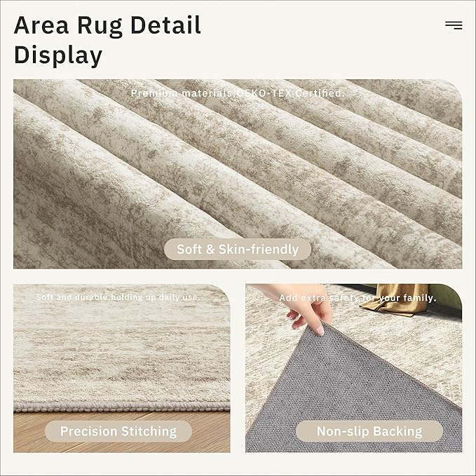 Soalmost 9x9 Beige Round Rug 9ft Living Room Circle Rug Vintage Round Area Rug Non Slip Indoor Carpet for Apartment