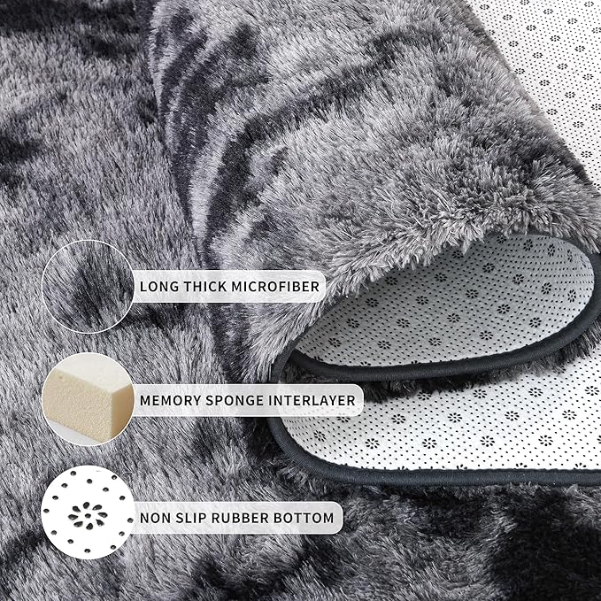 Tepook Soft Fluffy Rugs for Living Room, 5x7 Shaggy Area Rug for Bedroom, Modern Shag Rug Fuzzy Carpets for Kids, Plush Indoor Nursery Home Decor Rug with Non-Slip Bottom, Tie-dye Dark Grey