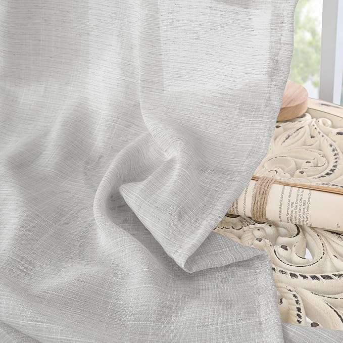 BGment Light Grey Linen Curtains for Kithchen Cafe Window 40 Inch Length - Rod Pocket Semi Sheer Drapes Light Filtering for Bathroom Bedroom Lightweight Rustic, 2 Panels Set, 42 X 40 Inch