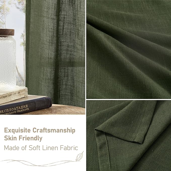 LAMIT Olive Green 72 inch Linen Curtains for Living Room 2 Panels, Linen Textured Light Filtering Semi Sheer Back Tab and Rod Pocket Christmas Curtain Panels for Bedroom/Farmhouse, 52 x 72 Inch