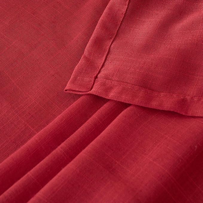 BGment Short Red Linen Curtains 48 Inch Length for Windows, Light Filtering Drapes Semi Sheer with Rod Pocket for Small Bedroom Living Room Lightweight, 2 Panels Set, Each 42 Inch Wide