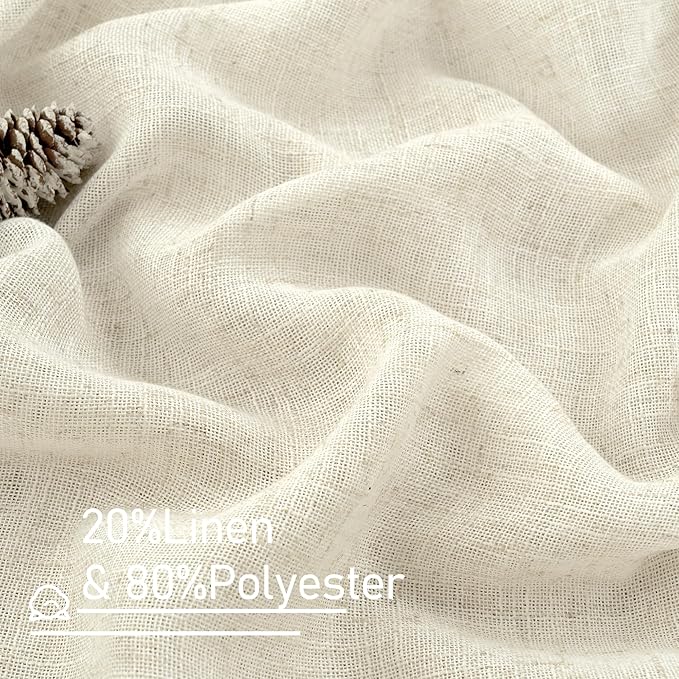 LAMIT Natural Ivory Semi Sheer Linen Curtains 84 inch Long, Cream White Light Filtering Living Room Panels Back Tab and Rod Pocket Neutral Drapes for Bedroom/Farmhouse, 2 Panels, 52 x 84 Inch