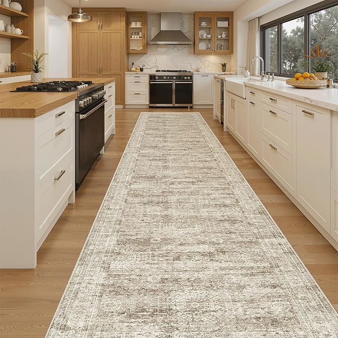 Hallway Runner 3x14 - Runner Rugs 14ft Washable Entryway Rug Vintage Kitchen Runners Non Slip Indoor Rug Farmhouse Carpet Runner for Bathroom Living Room Bedroom, Brown