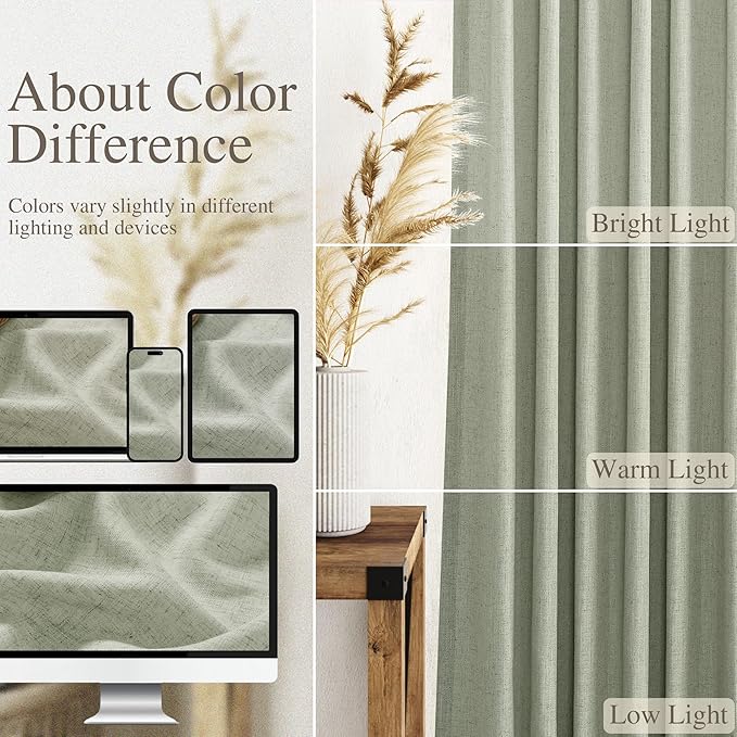Sage Green Kitchen Cafe Curtains 45 Inch Length 2 Panel Set Back Tab Rod Pocket Semi Sheer Light Filtering Short Curtain Farmhosue Small Curtains for Basement Window Bathroom Living Room 52x45