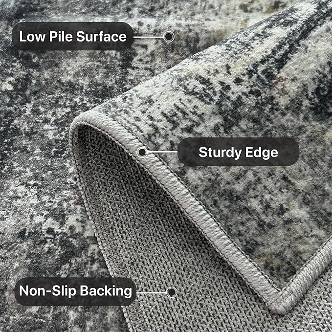 Area Rugs 9x12 for Living Room Bedroom, Large Modern Abstract Machine Washable Soft Dark Gray Rug, Floor Carpet with Non Slip Backing for Dining Room