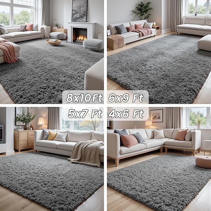 5x8 Area Rugs for Living Room: Soft Fluffy Shag Light Grey Rugs for Bedroom, Non Slip Large Fuzzy Plush Rug Indoor Floor Carpet for Nursery Kids Boys Girls Room, Dorms, Playroom, Modern Home Decor