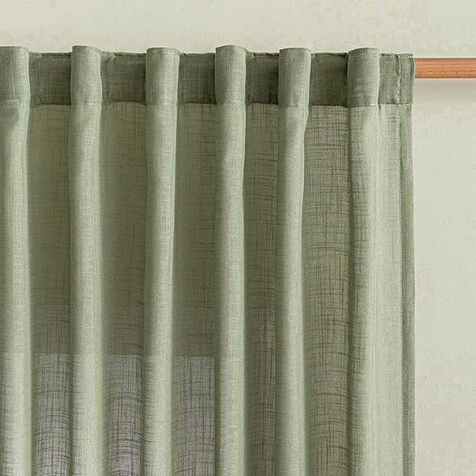 MYSKY HOME Patio Curtains for Sliding Door 90 inch Length 2 Panels Set, Living Room Curtains & Drapes Soft Farmhouse Window Treatments Back Tab Semi Sheer Draperies, 50" W x 90" L, Sage Green
