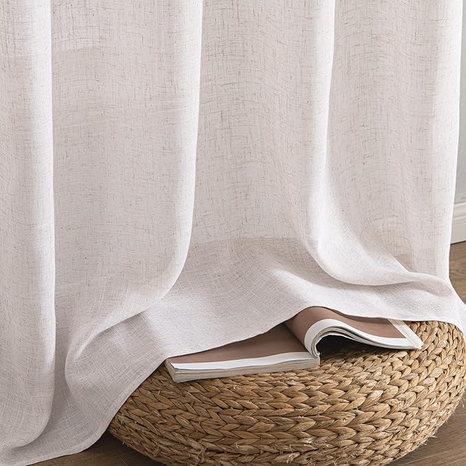 MIULEE White Linen Curtains 72 Inch Length for Bedroom Living Room, Soft Thick Linen Textured Window Drapes Semi Sheer Light Filtering Rod Pocket Back Tab Burlap Look Farmhouse Decor, 2 Panels