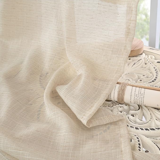 BGment Natural Linen Curtains 90 Inches Long for Living Room, Semi Sheer Window Drapes Lightweight Rustic Country Textured for Farmhouse Bedroom Decor with Rod Pocket, 2 Panels Set, Each 52 Inch Wide