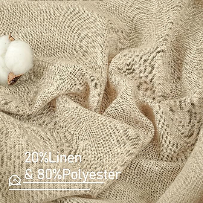 LAMIT Small Window Linen Curtains 45 Inches Long, Semi Sheer Light Filtering Panels Back Tab and Rod Pocket Cafe Drapes for Basement/Window/Kitchen, Linen, 2 Panels, 34 x 45 Inch