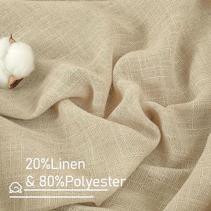 LAMIT Semi Sheer Linen Curtains 45 Inches Long 2 Panels, Light Filtering Panels Back Tab and Rod Pocket Neutral Drapes for Kitchen/Window/Bedroom, 52 x 45 Inch