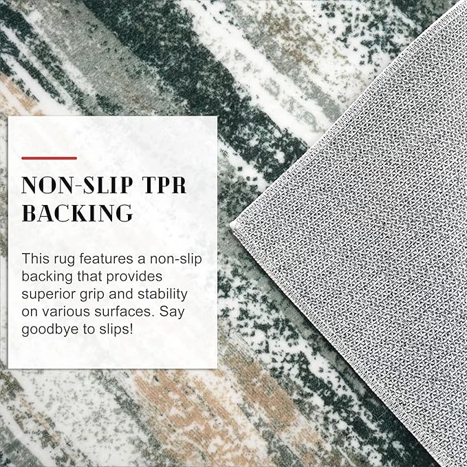 Lansny Modern Abstract Runner Rug 2x6, Forest Green Washable Kitchen Runner Non-Slip Soft Hallway Rug Runner Thin Print Faux Wool Carpet for Entryway Bedroom Laundry Room Indoor Home Decor