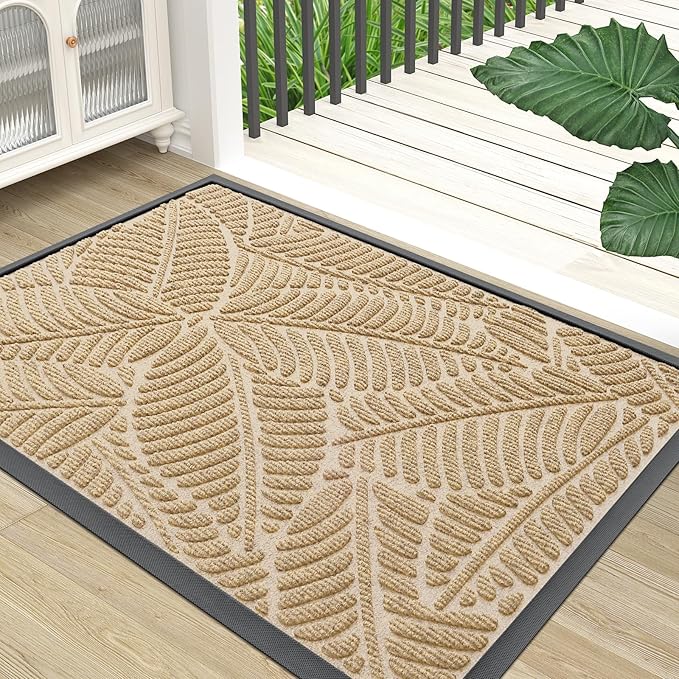 Colorxy Waterproof Doormat, Sturdy Natural Rubber Front Indoor Mat, Non Slip Low Profile Indoor Outdoor Door Mats, Stain and Fade Resistant Floor Mat, Easy Clean Patio Entrance Mat, 71''x47'', Beige