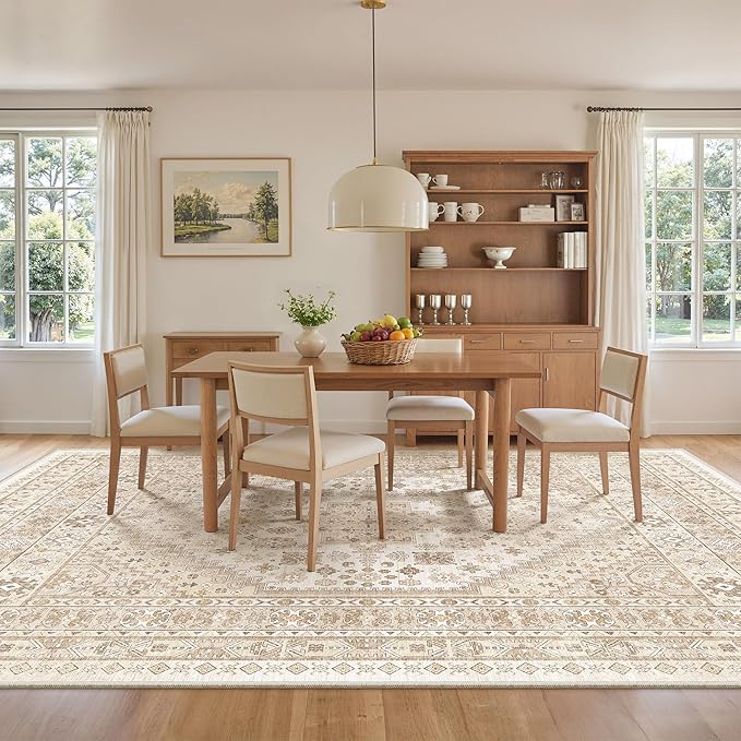 zesthome 8x10 Area Rugs for Living Room,Non-Slip Backing Washable Rugs,Vintage Large Area Rug，Stain Resistant Home Decor Rug