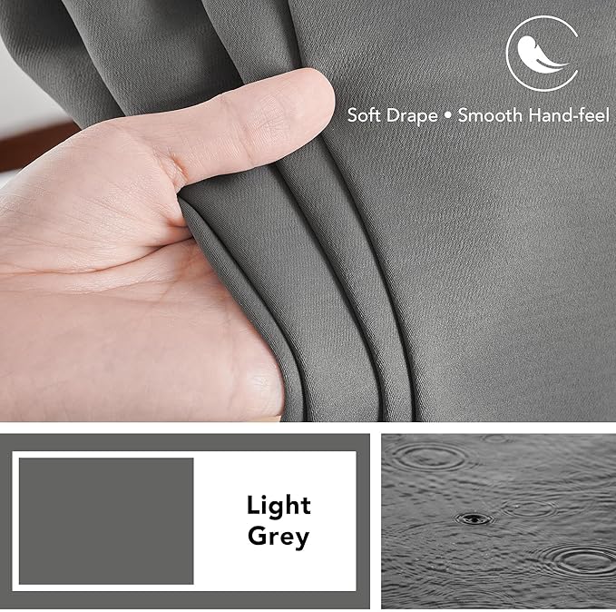 Deconovo Blackout Curtains, Thermal Insulated, W70 x L84 2 Panels, Back Tab, Machine Washable, Room-Darkening Drapes for Bedroom/Living Room Light Grey