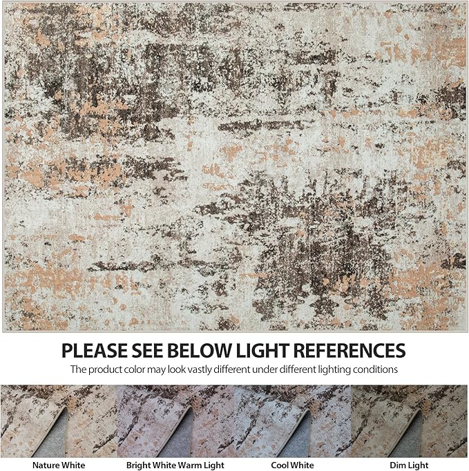 5x7 Area Rugs for Living Room Rug Washable: Abstract Rug for Dining Room Bedroom Carpet Non Slip 5 by 7 Indoor Modern Nursery Home Office Brown Beige