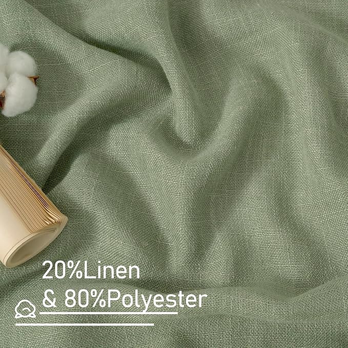 LAMIT Small Window Linen Curtains 45 Inches Long, Semi Sheer Light Filtering Panels Back Tab and Rod Pocket Drapes for Basement/Window/Kitchen, Sage Green, 2 Panels, 34 x 45 Inch