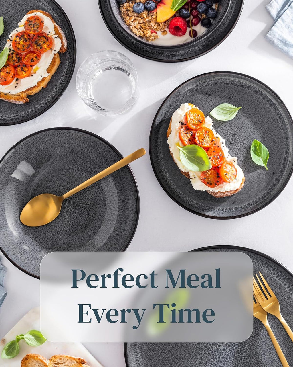 Stoneware breakfast & dessert plates set 2 pcs – Dark gray stylish cake plates – Dishwasher, microwave and scratch resistant – Small salad plates – Dinner service