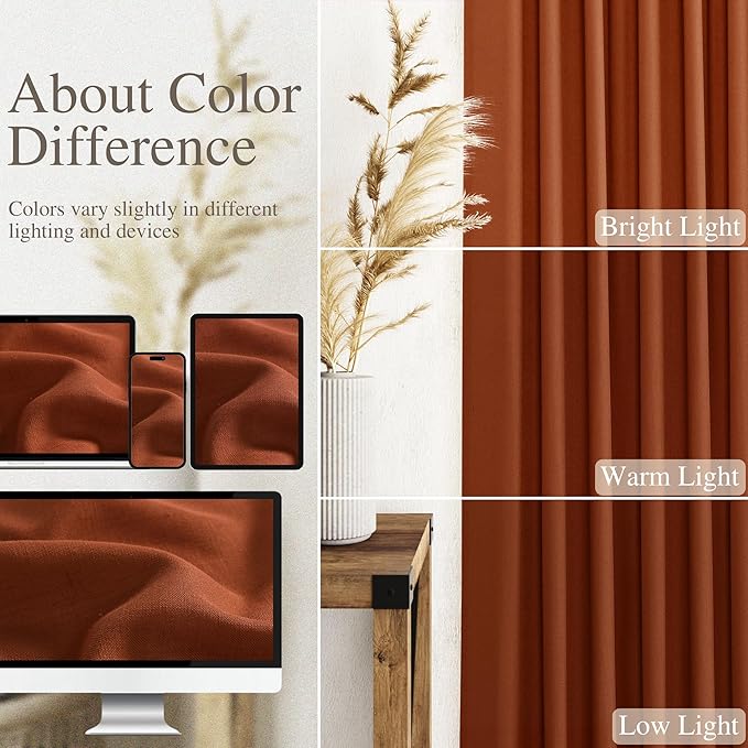 Rust Linen Curtains 90 inches Long 2 Panel Back Tab Rod Pocket Rustic Farmhouse Boho Linen Curtain for Dining Room Brick Burnt Bohemian Fall Decor Terracotta Colored Semi Sheer Curtains 90 inch Length