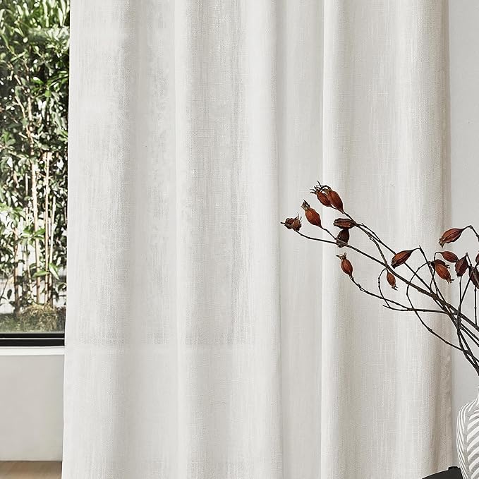 MYSKY HOME Curtains 63 Inch Length 2 Panels, Boho Curtains Sheer Light Soften for Bedroom Kitchen Farmhouse Style Country Rustic Drapes Window Treatment Set, Beige White, 50" x 63"
