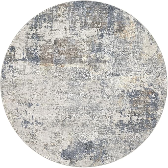 UERMEI 5ft Round Area Rug Living Room Rugs - 5x5 Washable Neutral Modern Abstract Soft Thin Rug Indoor Floor No Slip Rug Carpet for Bedroom Under Dining Table Home Office Decor - Blue Grey